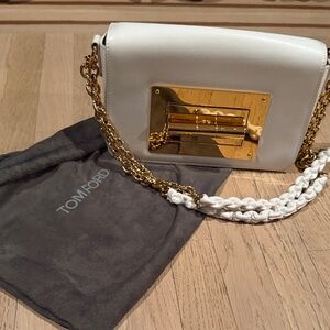 Tom Ford Crossbody Bag in White with Gold Accents